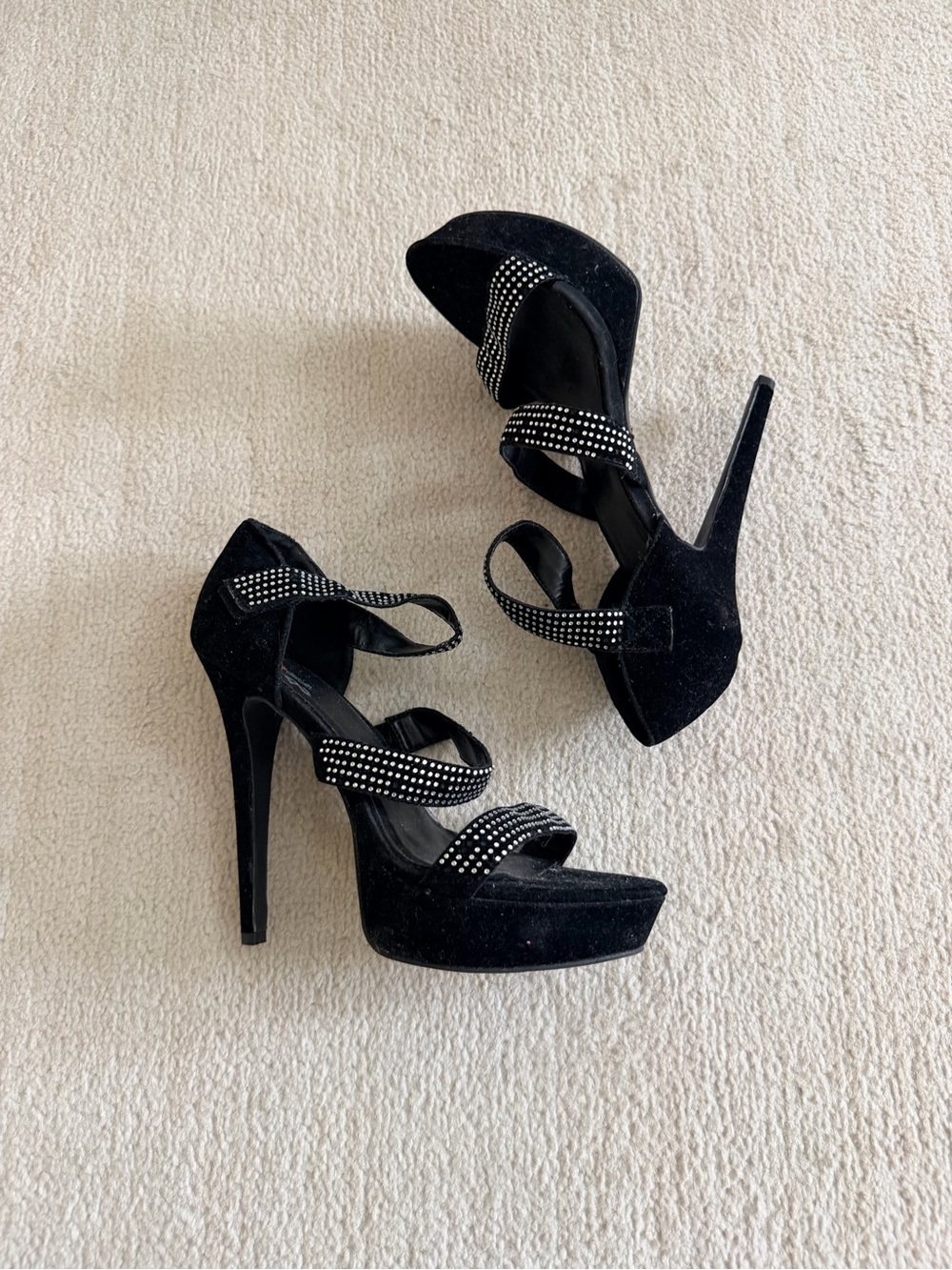 Black Velvet Rhinestone Heels - Picture 16 of 16